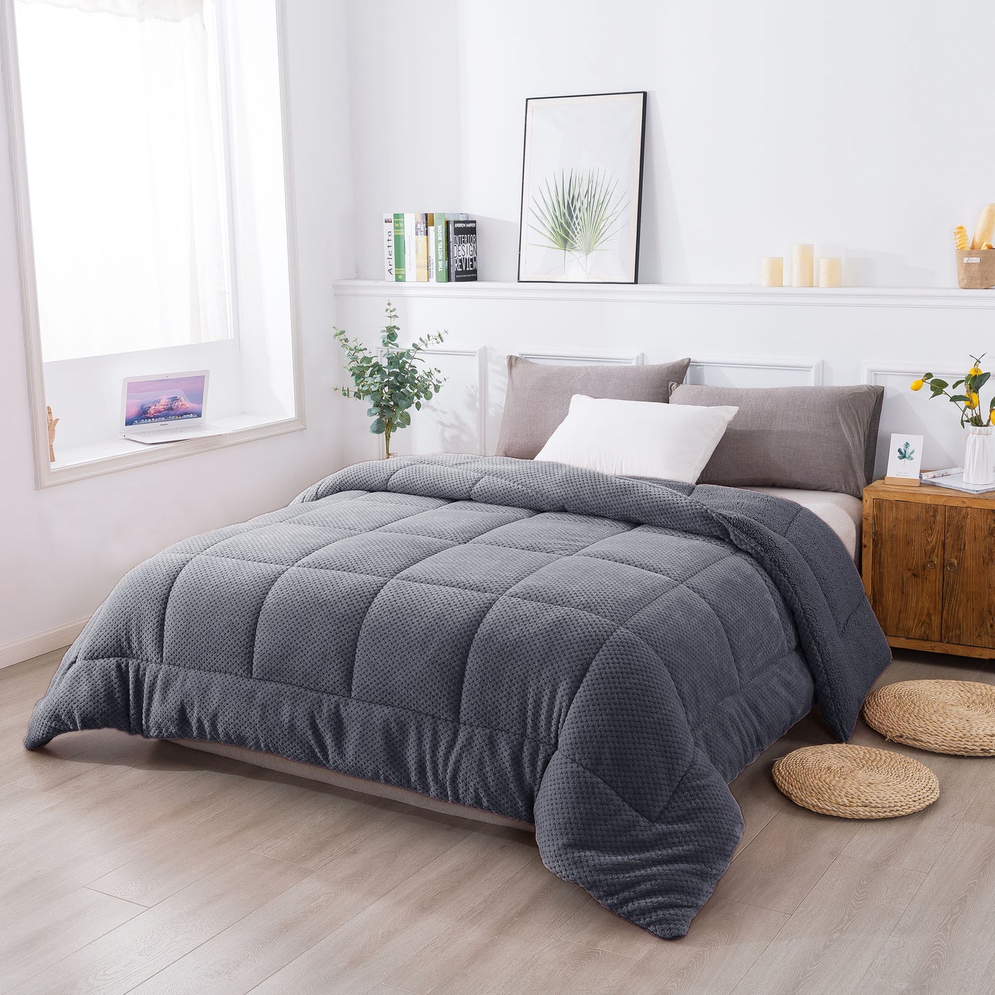 soft sherpa comforter warm kasentex ugg dark grey