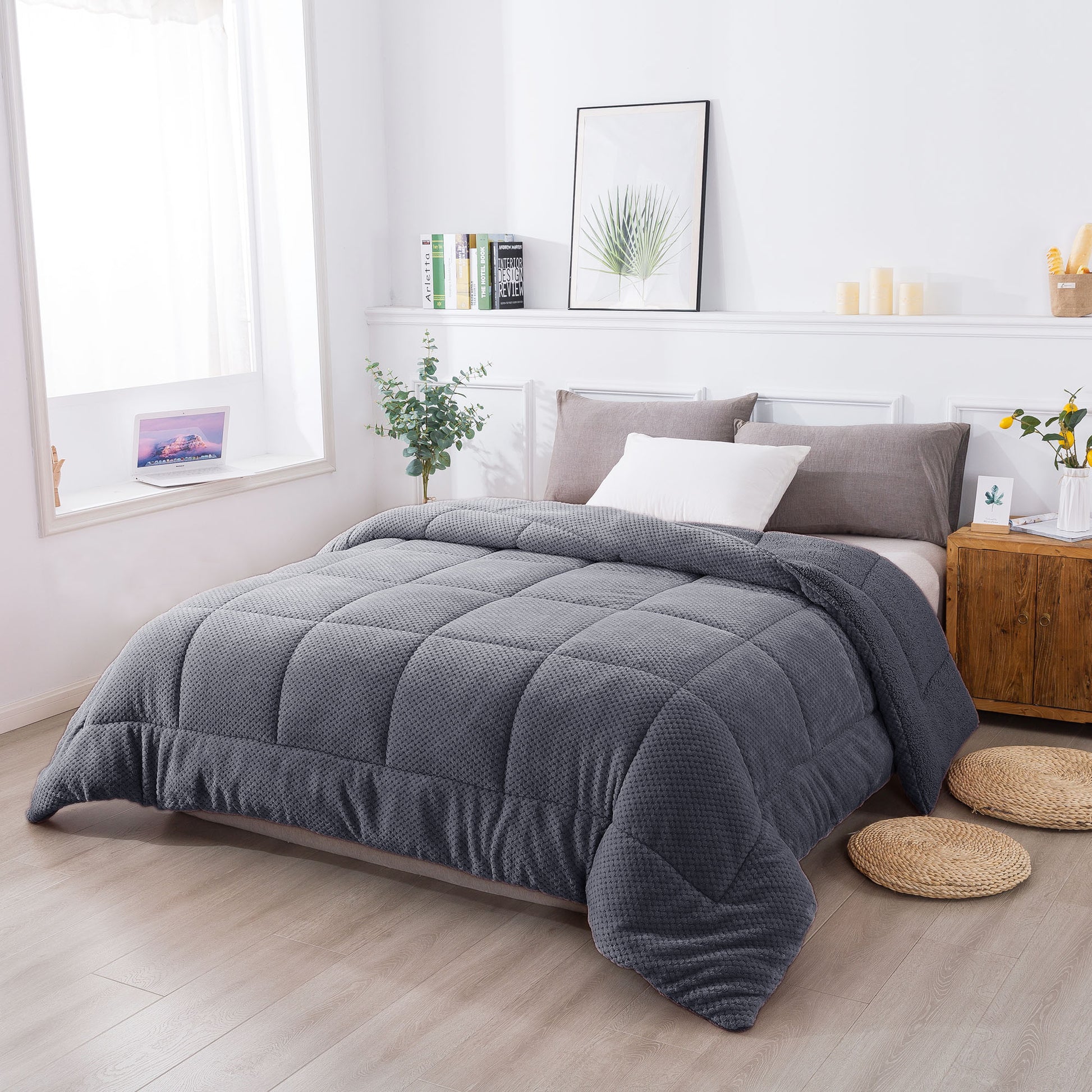 soft sherpa comforter warm kasentex ugg dark grey