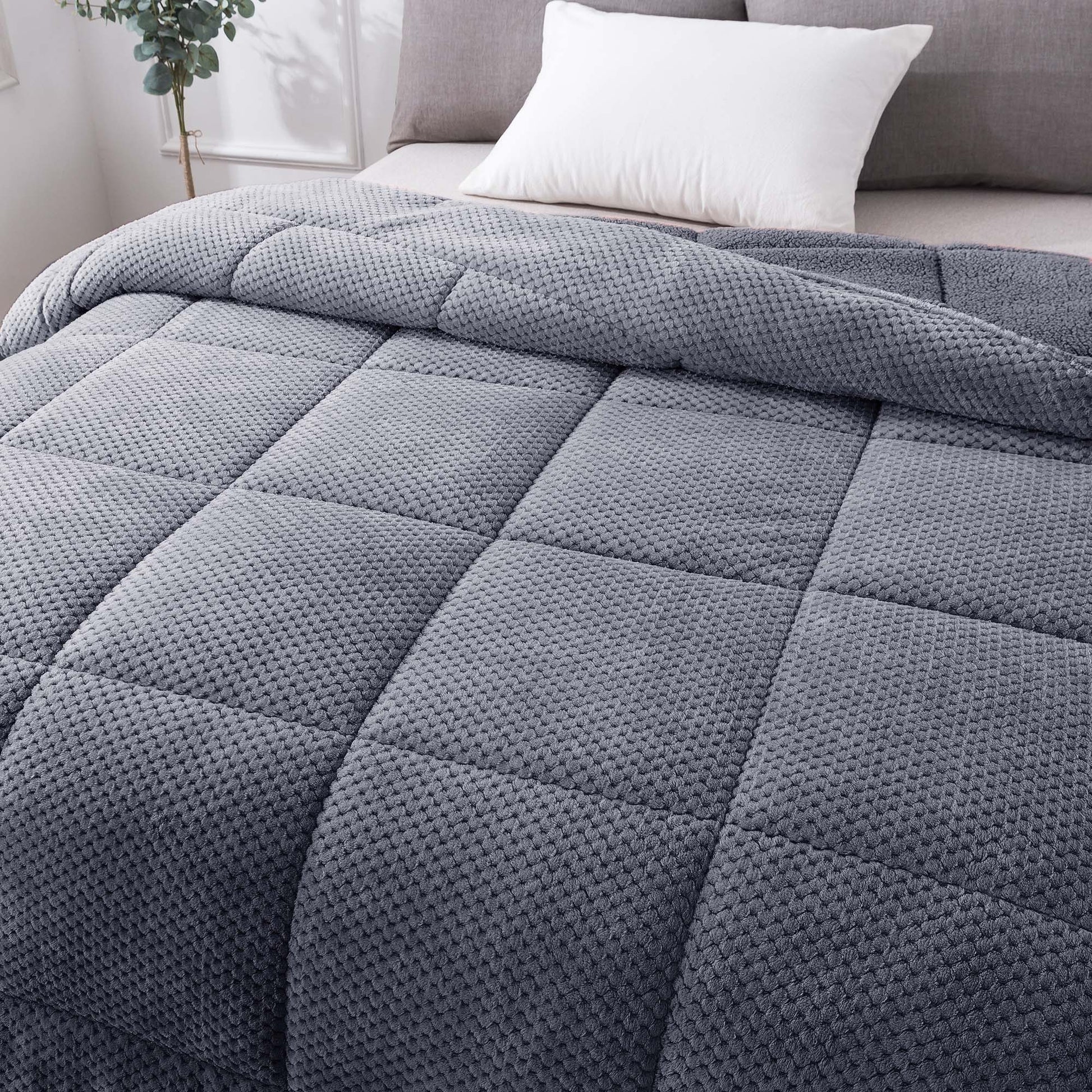 soft sherpa comforter warm kasentex ugg fluffy plush dark grey