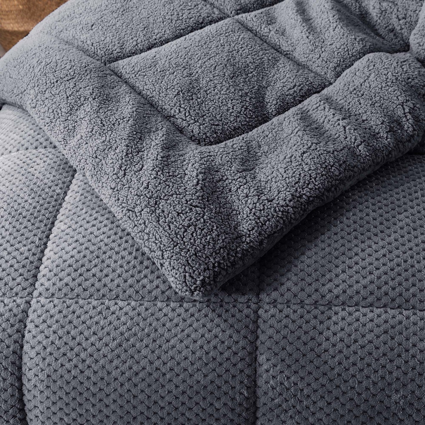 soft sherpa comforter warm kasentex ugg fluffy plush dark grey bedding