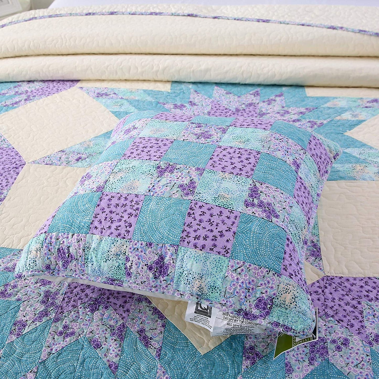 Kasentex 100% Cotton Patchwork Decorative Throw Pillow, Purple and Green