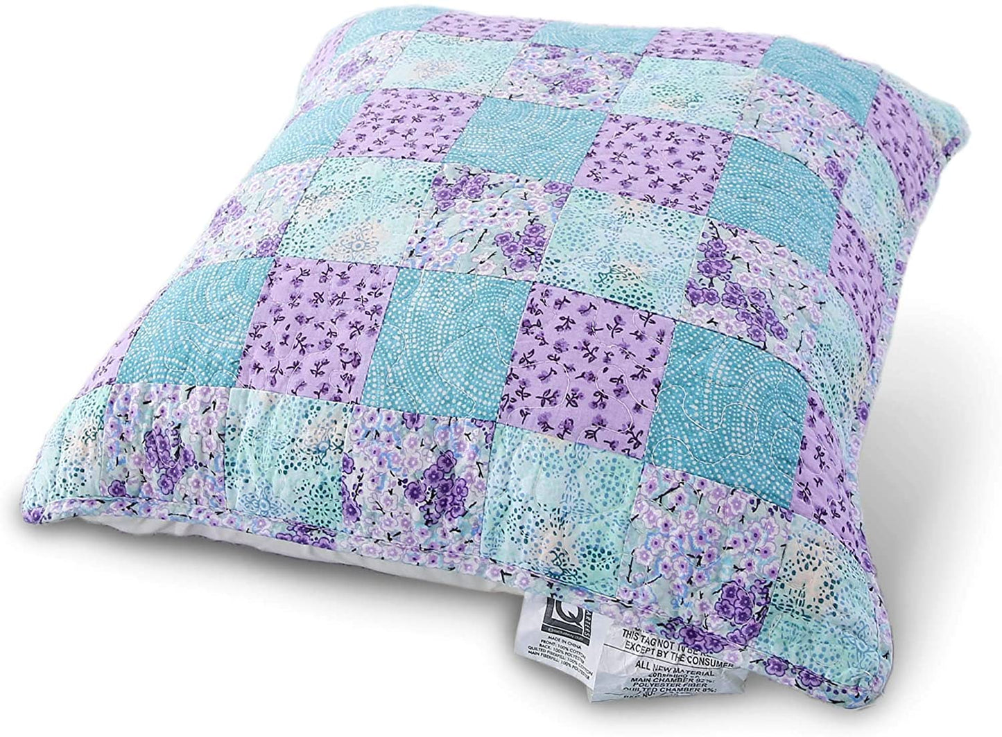 Kasentex 100% Cotton Patchwork Decorative Throw Pillow, Purple and Green