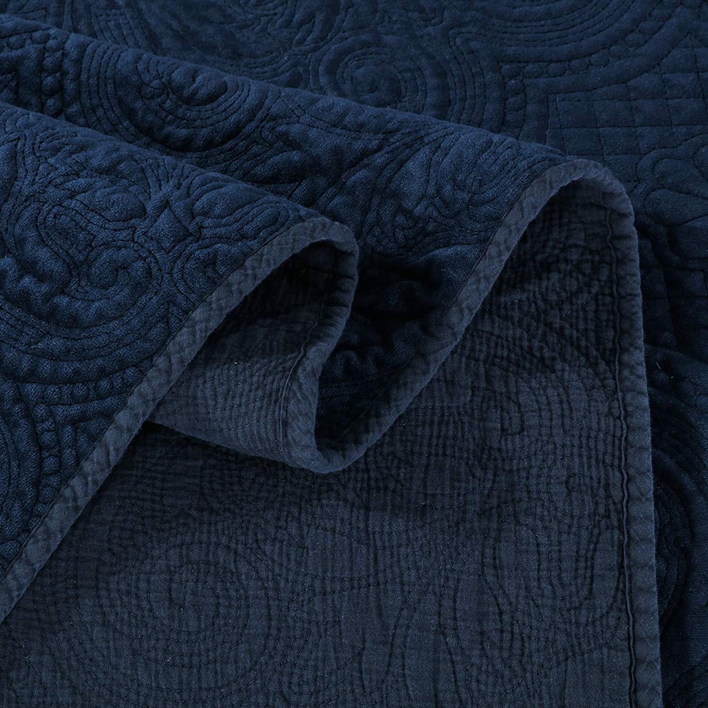 Kasentex Stonewashed Embroidered Floral Design Quilt Set with Pillow Shams, Grey or Blue