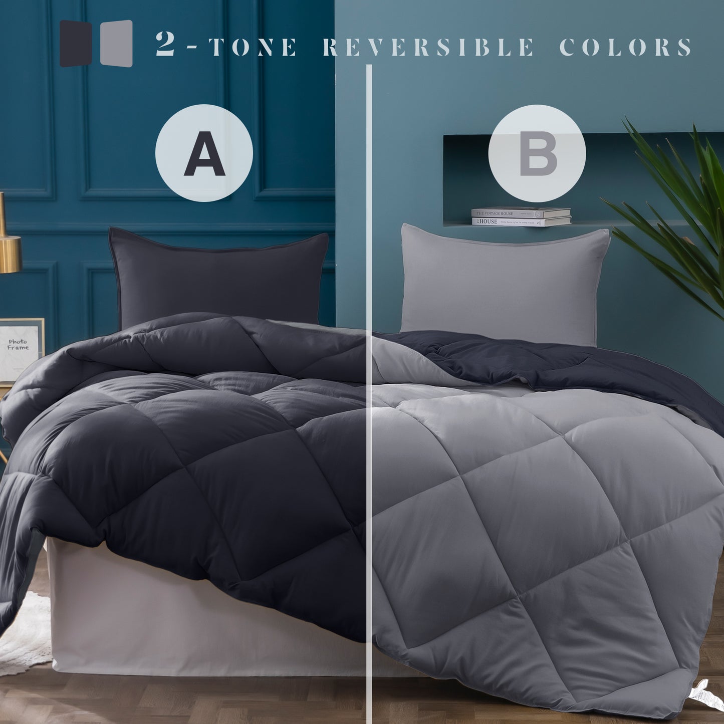 Kasentex Ultra Soft 2-Tone Reversible Comforter Set, Multi Colors, Room Decor, Graduation Gifts, Mom Gift