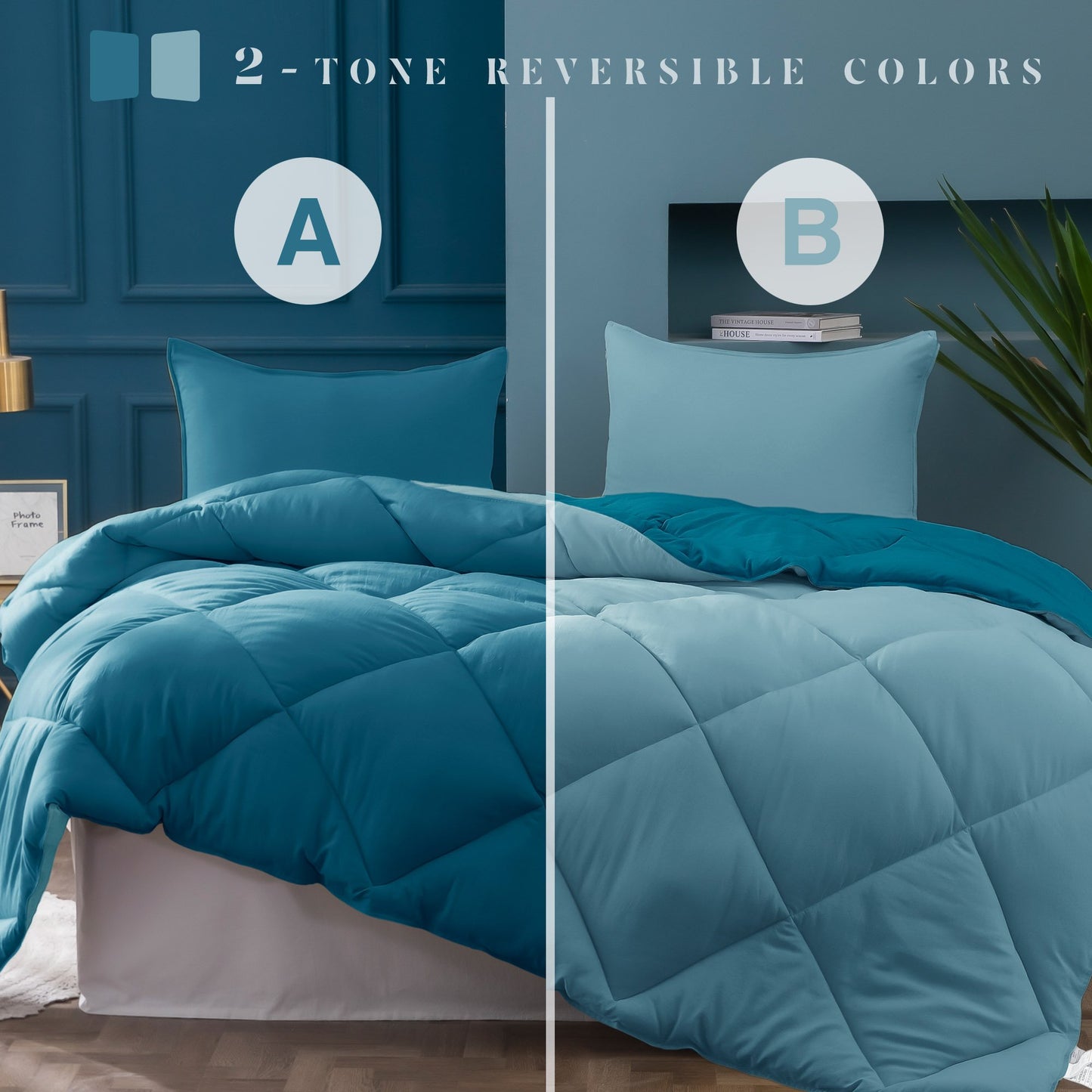 Kasentex Ultra Soft 2-Tone Reversible Comforter Set, Multi Colors, Room Decor, Graduation Gifts, Mom Gift