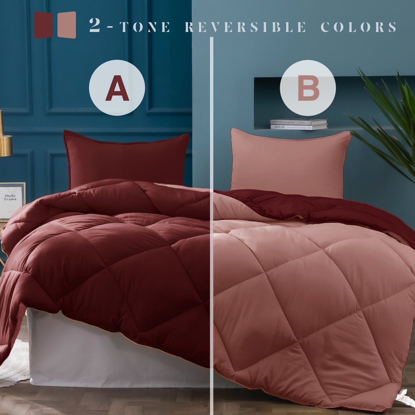 Kasentex Ultra Soft 2-Tone Reversible Comforter Set, Multi Colors, Room Decor, Graduation Gifts, Mom Gift