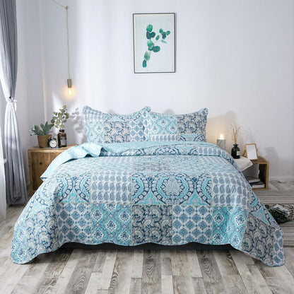 Kasentex Lightweight Quilt Set Twin/Queen/King - Soft All Season Bedspread Coverlet, Blue