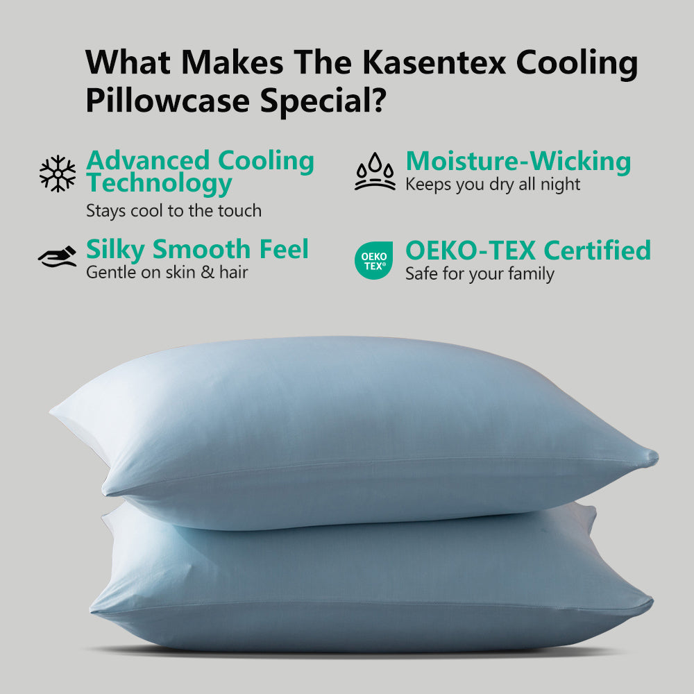 Kasentex Cooling Pillowcase Set - Silky Soft Breathable Pillow Covers