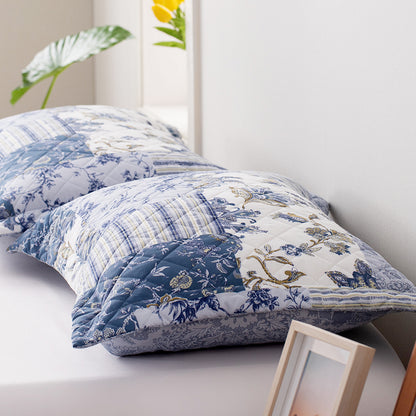 Kasentex Ultra Soft Cozy Blue & Gold Patchwork Floral Pillow Sham, Machine Washable