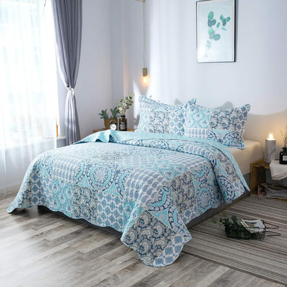Kasentex Lightweight Quilt Set Twin/Queen/King - Soft All Season Bedspread Coverlet, Blue