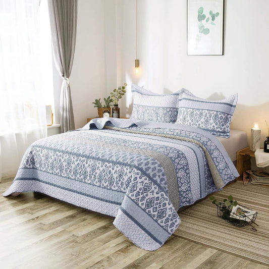 Kasentex Lightweight Quilt Set Twin/Queen/King - Soft All Season Bedspread Coverlet, Blue