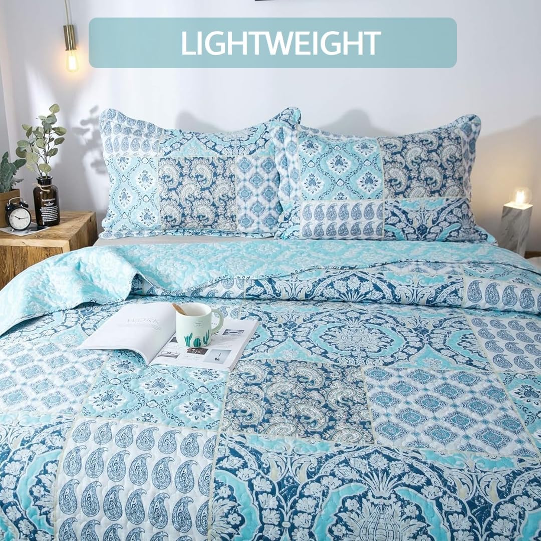 Kasentex Lightweight Quilt Set Twin/Queen/King - Soft All Season Bedspread Coverlet, Blue