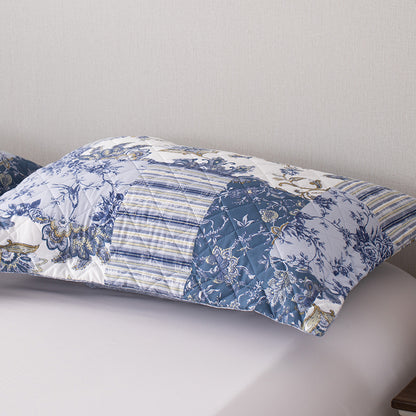 Kasentex Ultra Soft Cozy Blue & Gold Patchwork Floral Pillow Sham, Machine Washable