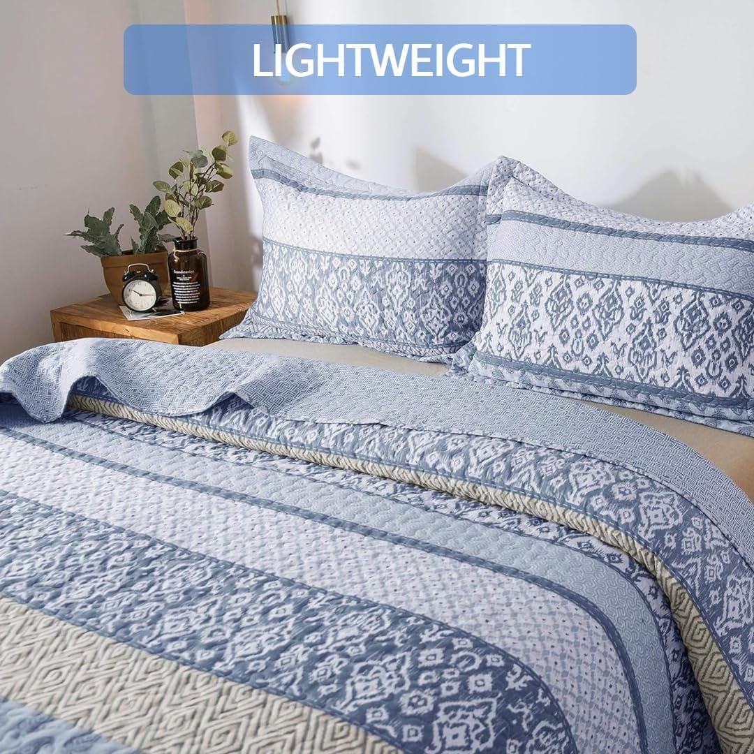 Kasentex Lightweight Quilt Set Twin/Queen/King - Soft All Season Bedspread Coverlet, Blue