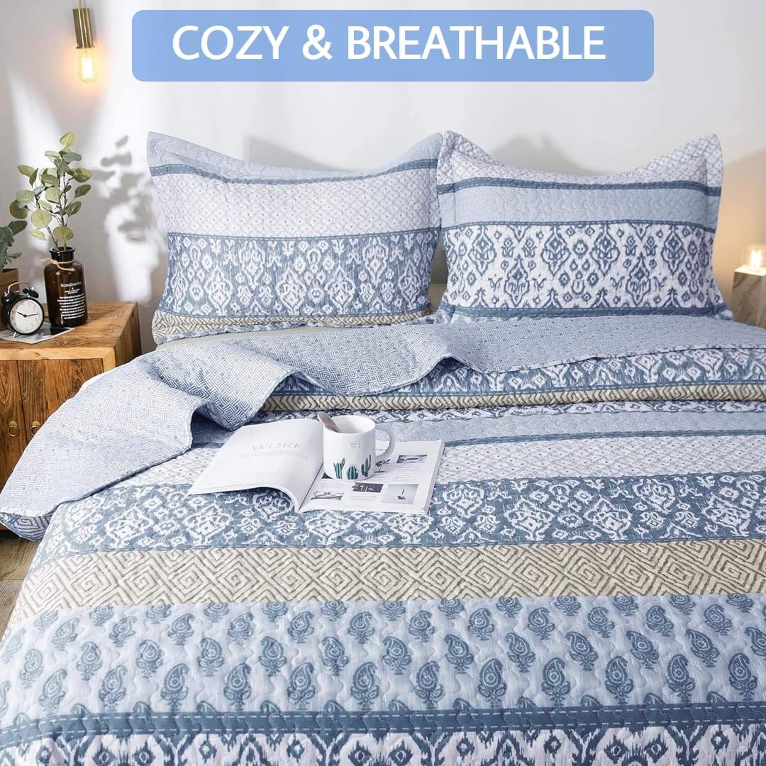Kasentex Lightweight Quilt Set Twin/Queen/King - Soft All Season Bedspread Coverlet, Blue