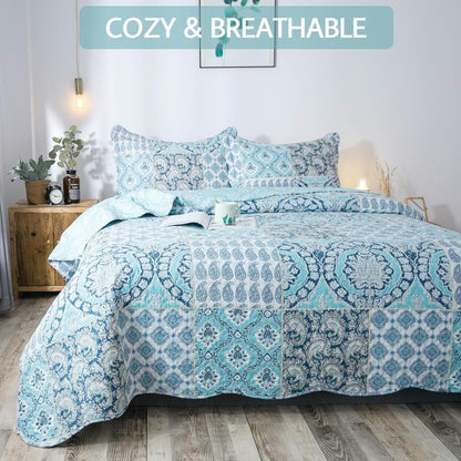 Kasentex Lightweight Quilt Set Twin/Queen/King - Soft All Season Bedspread Coverlet, Blue