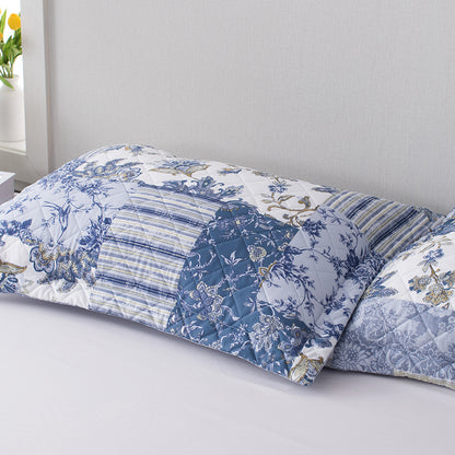 Kasentex Ultra Soft Cozy Blue & Gold Patchwork Floral Pillow Sham, Machine Washable