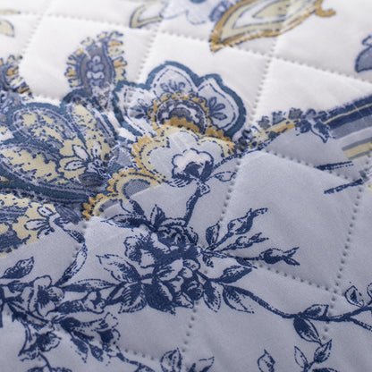 Kasentex Ultra Soft Cozy Blue & Gold Patchwork Floral Pillow Sham, Machine Washable
