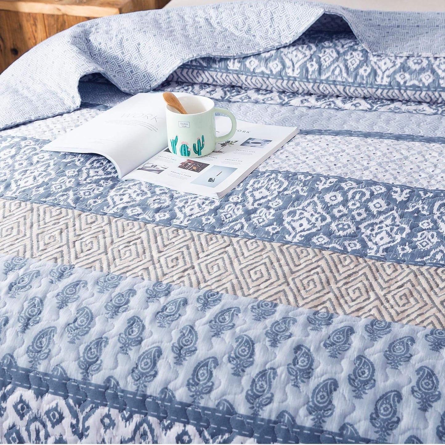 Kasentex Lightweight Quilt Set Twin/Queen/King - Soft All Season Bedspread Coverlet, Blue