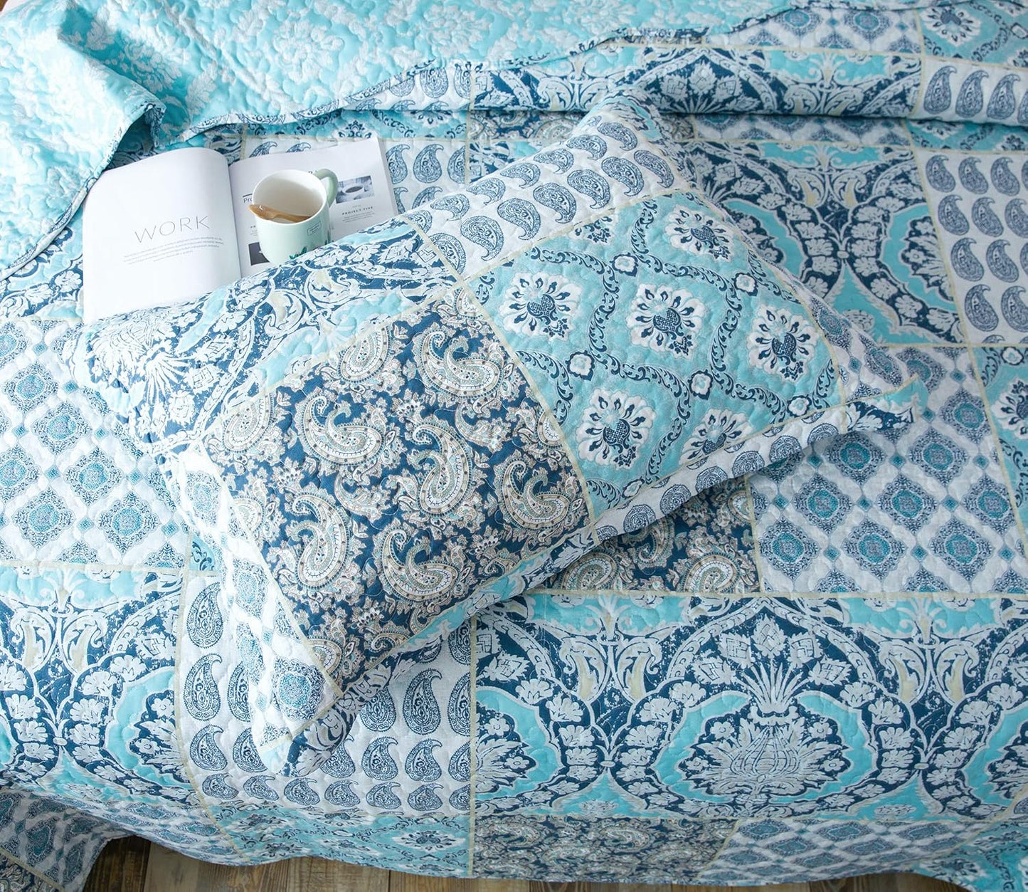 Kasentex Lightweight Quilt Set Twin/Queen/King - Soft All Season Bedspread Coverlet, Blue