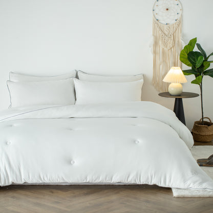 Kasentex Spring All Season Super Soft and Fluffy Jersey Knit Ultra Soft Comforter Set, White