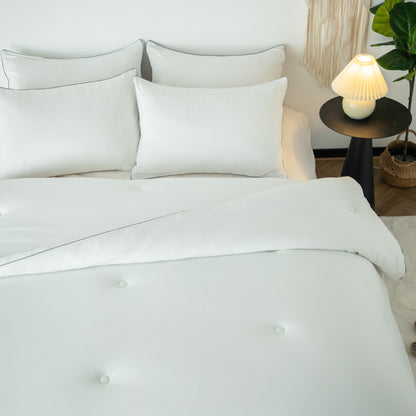 Kasentex Spring All Season Super Soft and Fluffy Jersey Knit Ultra Soft Comforter Set, White