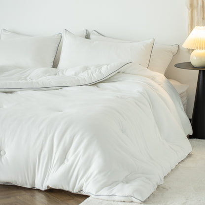 Kasentex Spring All Season Super Soft and Fluffy Jersey Knit Ultra Soft Comforter Set, White