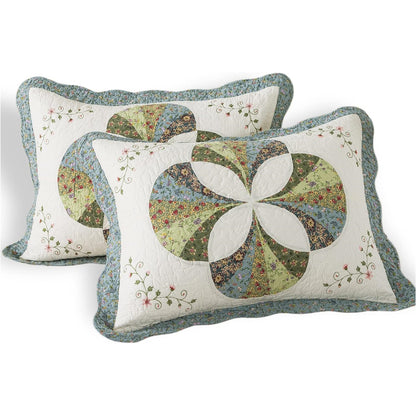 KASENTEX 100% Cotton Sham Ultra Soft with Decorative Floral Print Patchwork Design, Two Standard Shams 20x26, Ivory & Brown