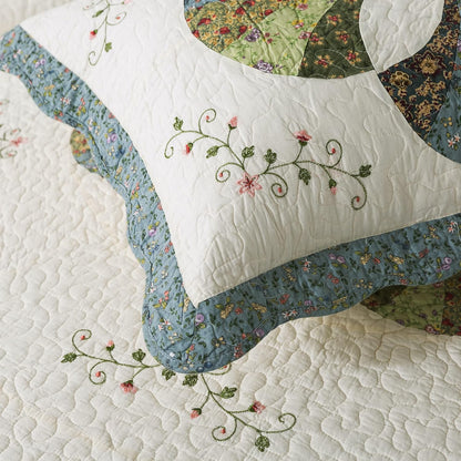 KASENTEX 100% Cotton Sham Ultra Soft with Decorative Floral Print Patchwork Design, Two Standard Shams 20x26, Ivory & Brown