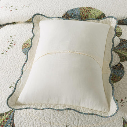 KASENTEX 100% Cotton Sham Ultra Soft with Decorative Floral Print Patchwork Design, Two Standard Shams 20x26, Ivory & Brown