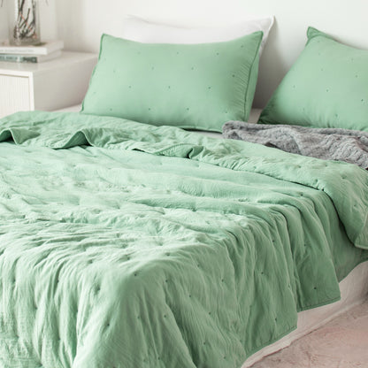 Kasentex Lightweight Stone Washed Dot Stitch Quilt Set Twin/Queen/King - Soft All Season Bedspread Coverlet