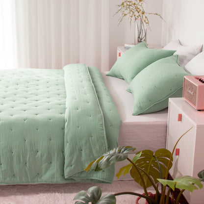 Kasentex Lightweight Stone Washed Dot Stitch Quilt Set Twin/Queen/King - Soft All Season Bedspread Coverlet