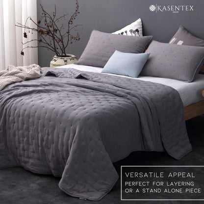 Kasentex Ultra Soft Nostalgic Dot Stitch Stone Washed Quilt Set, Red, Room Decor, Graduation Gifts