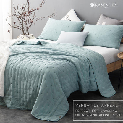 Kasentex Ultra Soft Nostalgic Dot Stitch Stone Washed Quilt Set, Red, Room Decor, Graduation Gifts