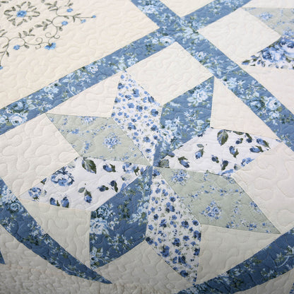 Kasentex 100% Cotton Summer Star Design Embroidered Patchwork Bedspread, Multi Blue