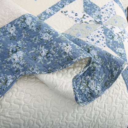 Kasentex 100% Cotton Summer Star Design Embroidered Patchwork Bedspread, Multi Blue