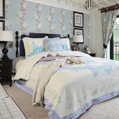 Kasentex 100% Cotton Summer Star Design Embroidered Patchwork Bedspread, Multi Blue