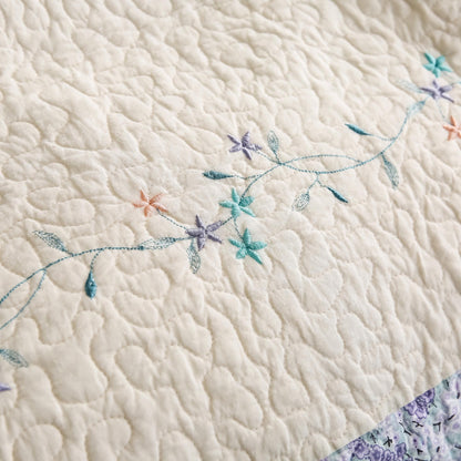 Kasentex 100% Cotton Summer Star Design Embroidered Patchwork Bedspread, Multi Blue