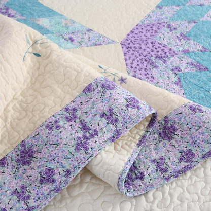 Kasentex 100% Cotton Summer Star Design Embroidered Patchwork Bedspread, Multi Blue