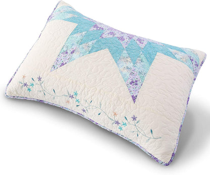 Kasentex 100% Cotton Patchwork Pillow Sham Set, Purple and Green