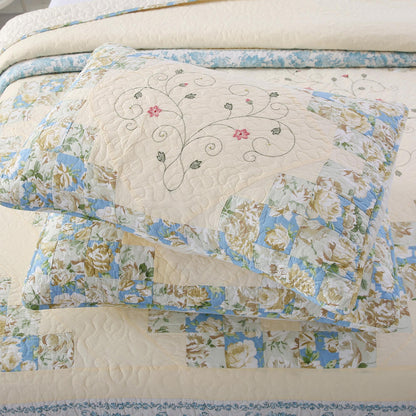Kasentex 100% Cotton Summer Star Design Embroidered Patchwork Bedspread, Multi Blue