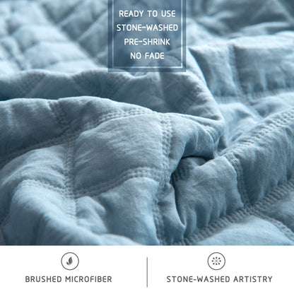 Kasentex Lavish Style Stone-Washed Ultra Soft Box Stitched Lightweight Quilt Set, Pink, Grey, Blue, Room Decor, Graduation Gifts