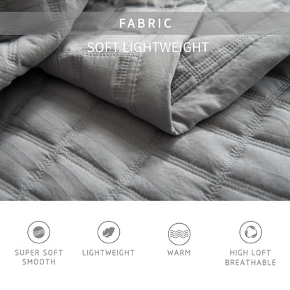 Kasentex Lavish Style Stone-Washed Ultra Soft Box Stitched Lightweight Quilt Set, Pink, Grey, Blue, Room Decor, Graduation Gifts