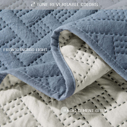 Kasentex Ultra Soft 2-Tone Reversible Quilt Bedding Set, Green or Pink or Blue, Room Decor, Graduation Gifts