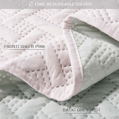 Kasentex Ultra Soft 2-Tone Reversible Quilt Bedding Set, Green or Pink or Blue, Room Decor, Graduation Gifts