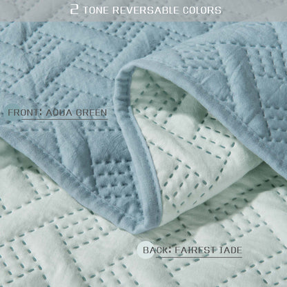 Kasentex Ultra Soft 2-Tone Reversible Quilt Bedding Set, Green or Pink or Blue, Room Decor, Graduation Gifts