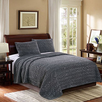 Kasentex 100% Cotton Ultra Soft Floral Pattern Quilt Bedspread Set
