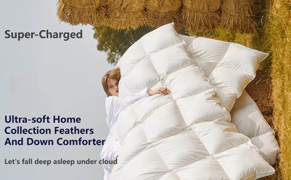Kasentex All Season Ultra Soft Warm Winter Heavy Weights Goose Down Comforter with Corner Tabs, Box Design Duvet Insert, White