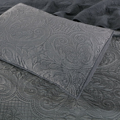 Kasentex Stonewashed Embroidered Floral Design Quilt Set with Pillow Shams, Grey or Blue