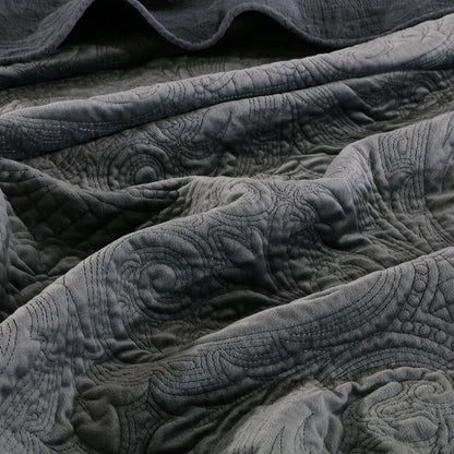 Kasentex Stonewashed Embroidered Floral Design Quilt Set with Pillow Shams, Grey or Blue